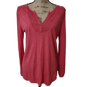 Lucky Brand Long Sleeve Coral Boho Blouse - Medium